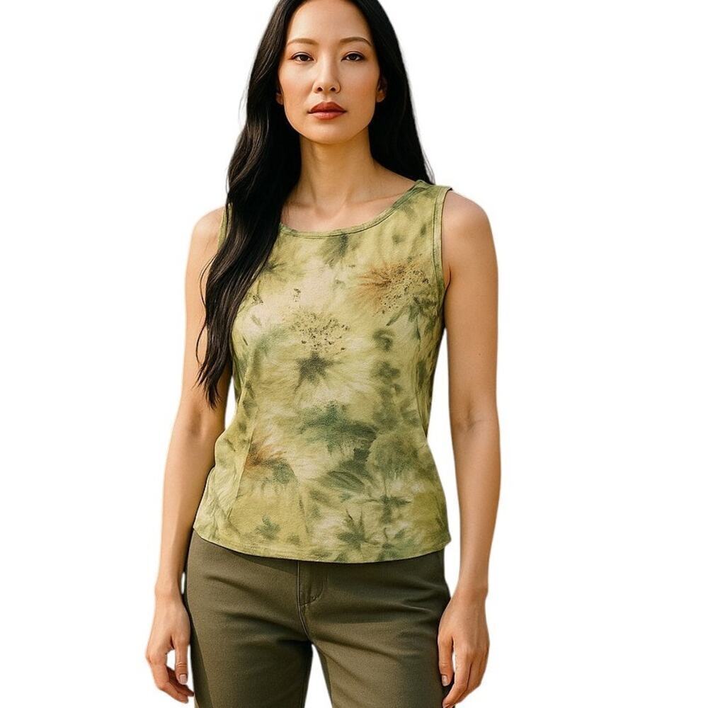 Xhilaration Green Tie Dye Glitter Tank Top Sz M Floral Burst Print Y2K Style